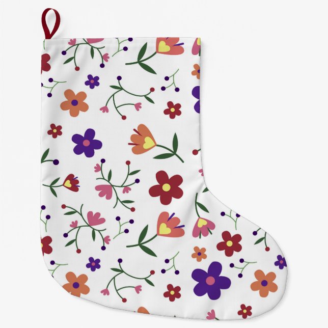 Calcetín Navideño Grande Patrón floral dibujado a mano (Anverso)