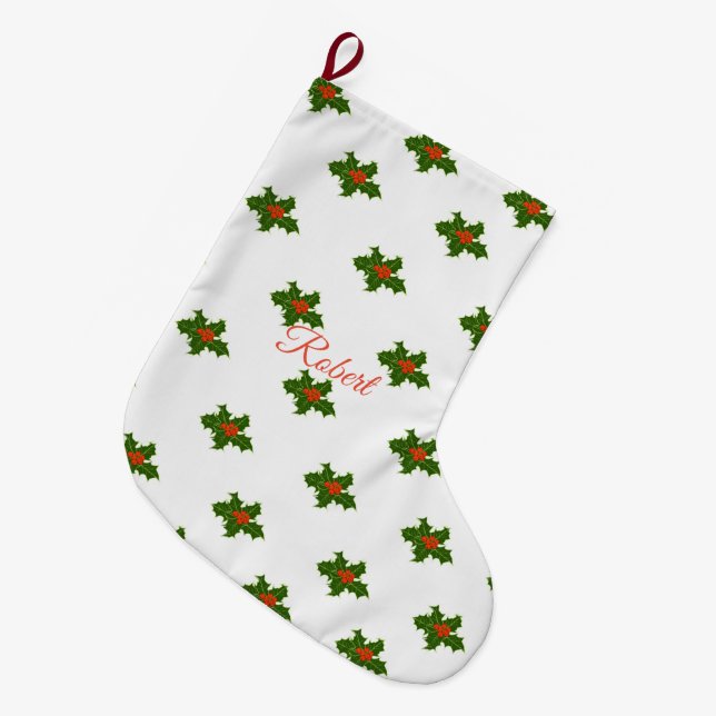 Calcetín Navideño Grande Patrón Holly de navidades (Frente (Colgado))