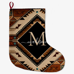 Calcetín Navideño Grande Patrón Nativo Americano Cultura India Estilo Boho