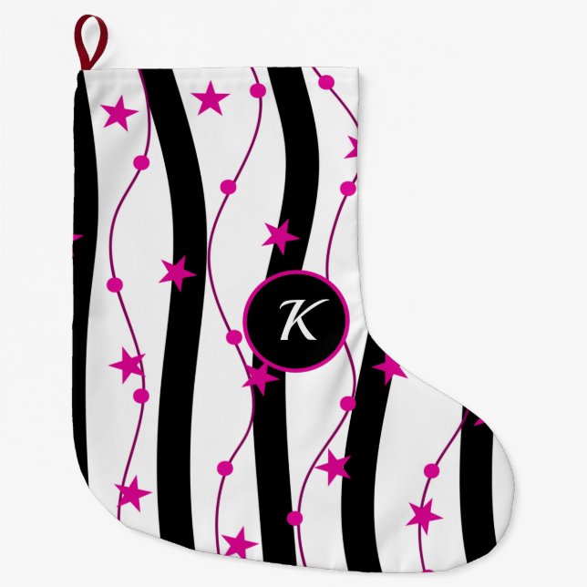 Calcetín Navideño Grande Patrón rosa negro (Anverso)