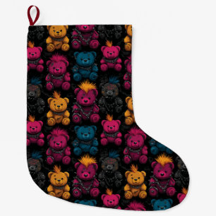 Calcetín Navideño Grande Patrón sin foco Rebelde Punk Teddies