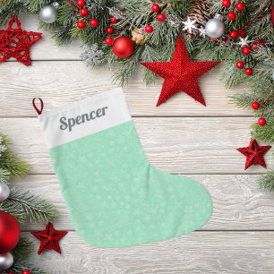 Calcetín Navideño Grande Patrón Sleigh de Navidades de Doodle Verde Mint
