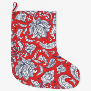 Calcetín Navideño Grande Patrones de flores vintage rojas lindas