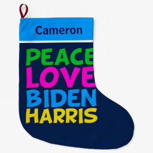 Calcetín Navideño Grande Peace Love Biden Harris