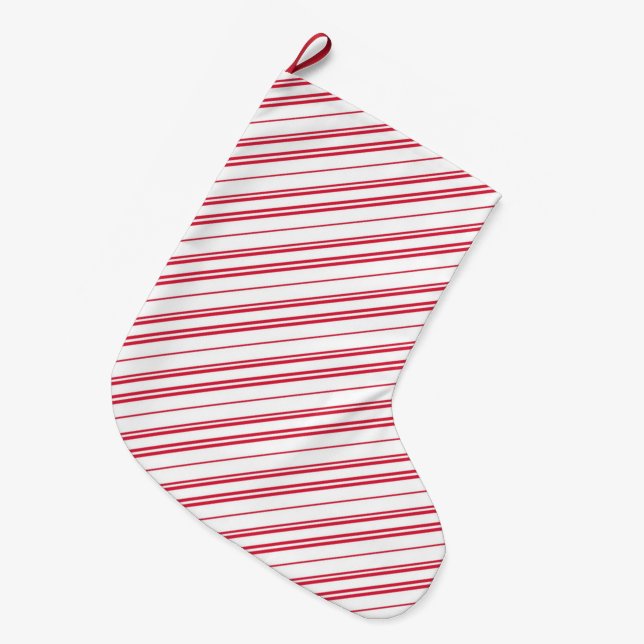 Calcetín Navideño Grande Peppermint Christmas Candy Cane Stripes (Frente (Colgado))