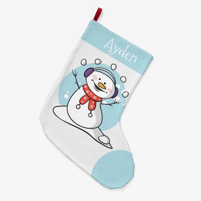 Calcetín Navideño Grande Pequeño hombre de nieve, grandes Navidades reaccio (Frente (Colgado))