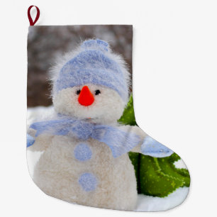 Calcetín Navideño Grande Pequeño y lindo hombre de nieve en Gorra azul