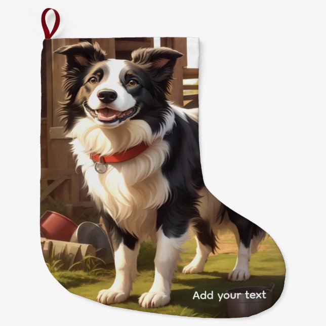 Calcetín Navideño Grande Perro Border Collie (Anverso)