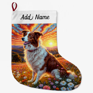 Calcetín Navideño Grande Perro Border Collie