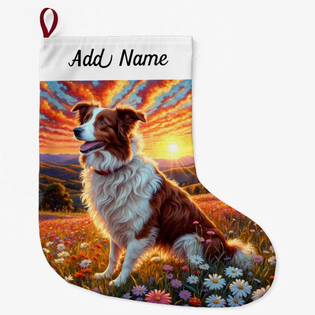 Calcetín Navideño Grande Perro Border Collie (Anverso)