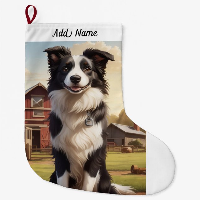 Calcetín Navideño Grande Perro Border Collie (Anverso)