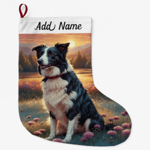 Calcetín Navideño Grande Perro Border Collie