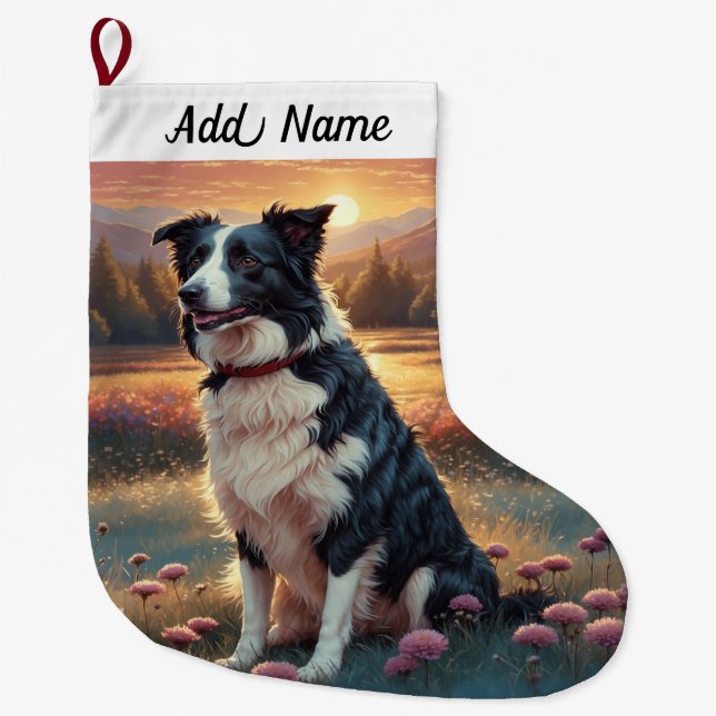 Calcetín Navideño Grande Perro Border Collie (Anverso)