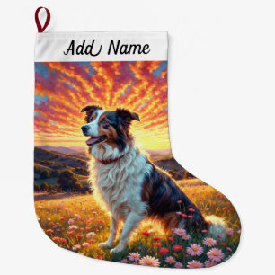 Calcetín Navideño Grande Perro Border Collie