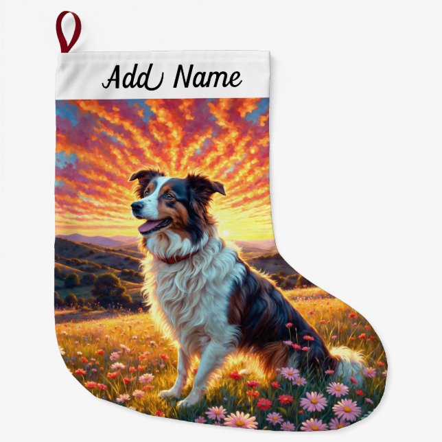 Calcetín Navideño Grande Perro Border Collie (Anverso)