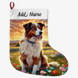 Calcetín Navideño Grande Perro Border Collie