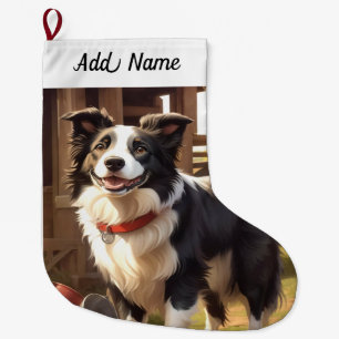 Calcetín Navideño Grande Perro Border Collie