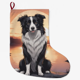 Calcetín Navideño Grande Perro Border Collie