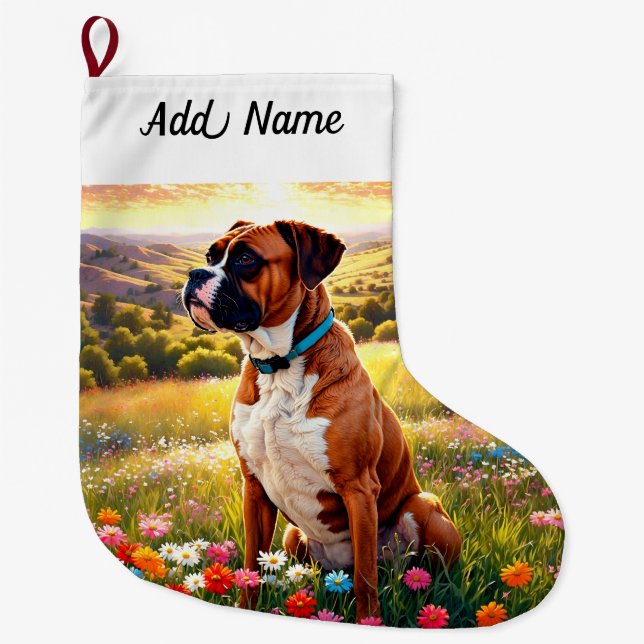 Calcetín Navideño Grande Perro Boxer (Anverso)