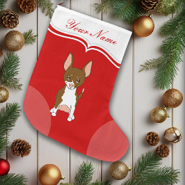 Calcetín Navideño Grande Perro Chihuahua Lindo Dibujo Animado Marrón Blanco