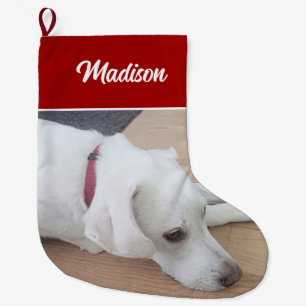 Calcetín Navideño Grande Perro cortado con collar rojo