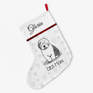 Calcetín Navideño Grande Perro Cute OES Mamá Sheepdog Inglés Viejo (Gris 1)