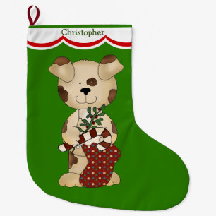 Calcetín Navideño Grande Perro de perrito manchado