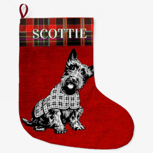 CALCETÍN NAVIDEÑO GRANDE PERRO DE SCOTISH TERRIER, PERRO DEL ESCOCÉS +