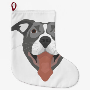 Calcetín Navideño Grande Perro ilustracion Sonriendo Pitbull