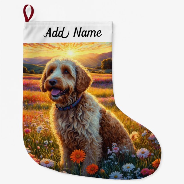 Calcetín Navideño Grande Perro Labradoodle (Anverso)