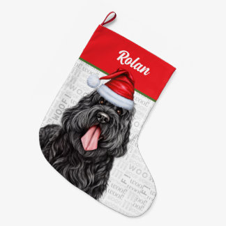 Calcetín Navideño Grande Perro negro ruso, más terrible, con nombre de perr