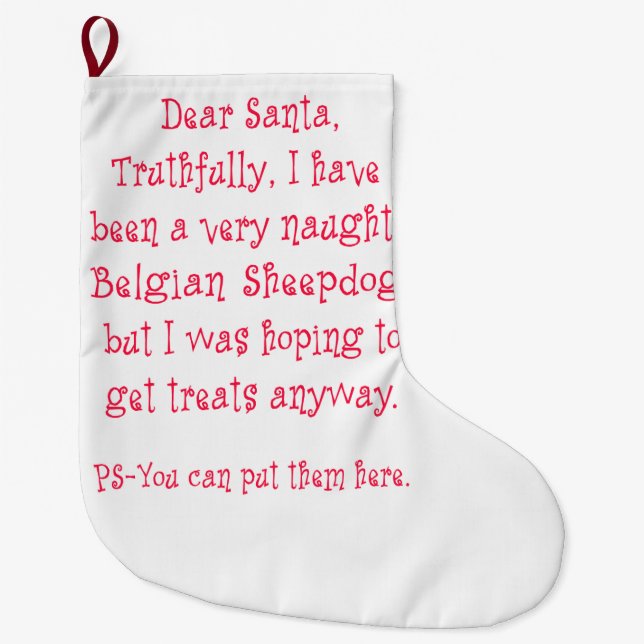 Calcetín Navideño Grande Perro pastor belga travieso (Anverso)