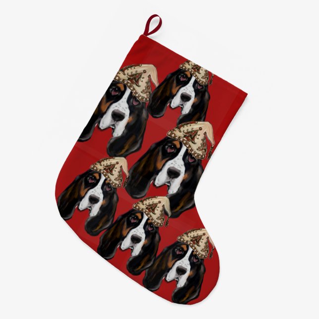 CALCETÍN NAVIDEÑO GRANDE PERRO SABUESO  (Frente (Colgado))