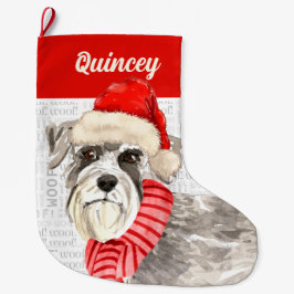 Calcetín Navideño Grande Perro Schnauzer con nombre Woof Background