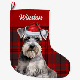 Calcetín Navideño Grande Perro Schnauzer Lindo Plaid Personalizado de Vacac
