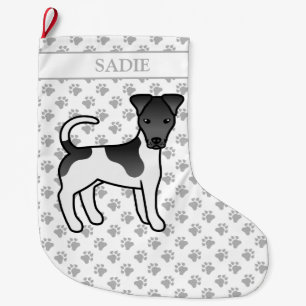 Calcetín Navideño Grande Perro Smooth Fox Terrier negro y blanco y nombre