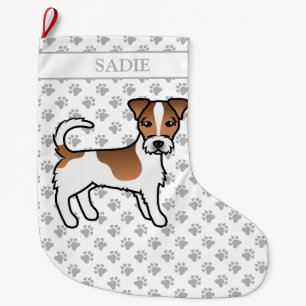 Calcetín Navideño Grande Perro Terrier Jack Russell de Pelaje Áspero Marrón