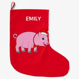 Calcetín Navideño Grande Personalizable 2-Sided del cerdo del navidad