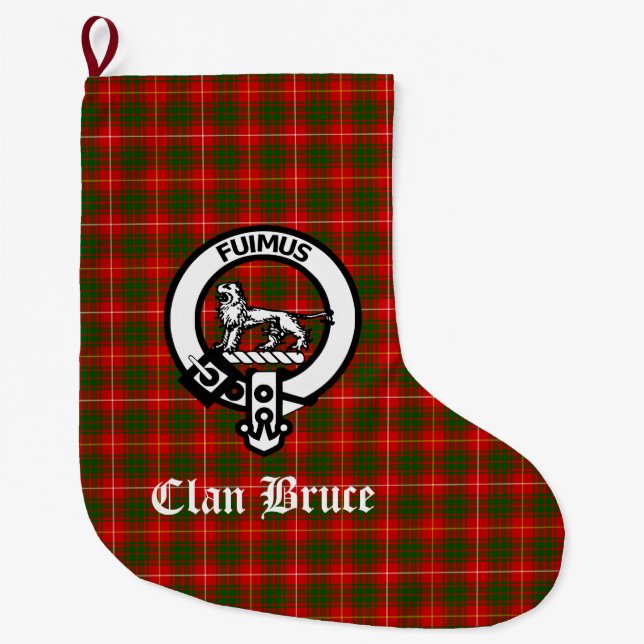 Calcetín Navideño Grande Personalizable Clan Bruce Escudo y Tartan (Anverso)