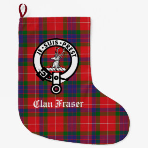 Calcetín Navideño Grande Personalizable Clan Fraser Escudo Badge & Tartan