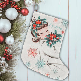 Calcetín Navideño Grande Personalización de la dama de Navidad vintage de m