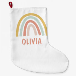 Calcetín Navideño Grande Personalización de los niños del Boho arcoiris