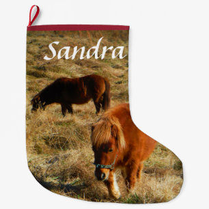 Calcetín Navideño Grande Personalización de ponis de caballo en miniatura
