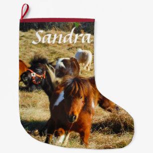 Calcetín Navideño Grande Personalización de ponis de caballo en miniatura