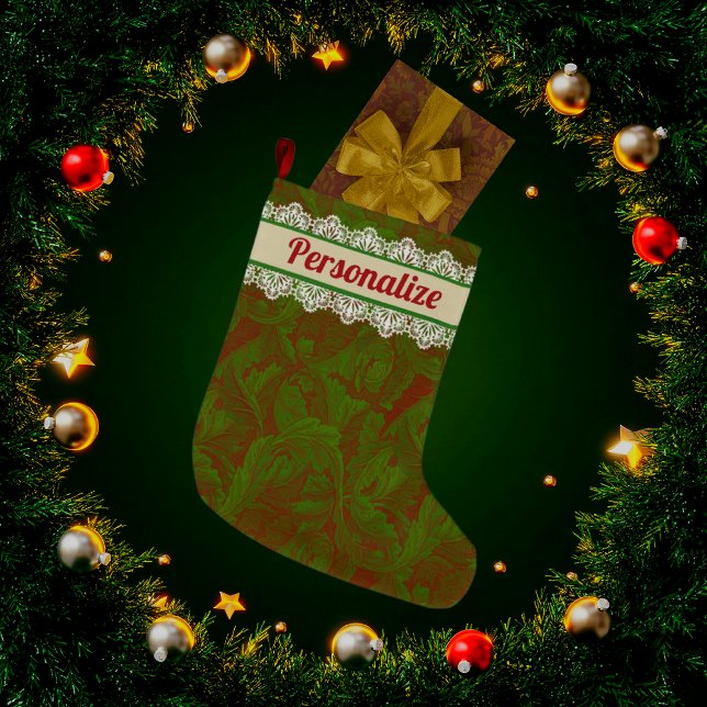 Calcetín Navideño Grande Personalización del clásico de moda William Morris (Subido por el creador)