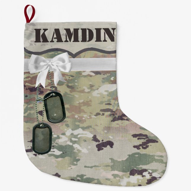 Calcetín Navideño Grande Personalizado almacenando al ejército OCP Camo (Anverso)