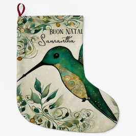 Calcetín Navideño Grande Personalizado Buon Natale Green Hummingbird