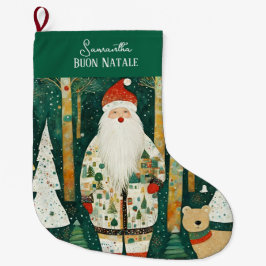 Calcetín Navideño Grande Personalizado Buon Natale Vintage italiano Santa C