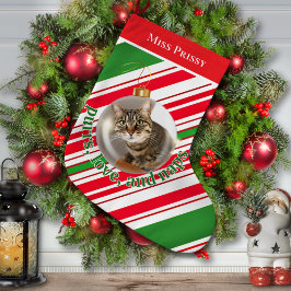 Calcetín Navideño Grande Personalizado Cat Photo Stocking Purrs Love Naps