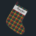 Calcetín Navideño Grande Personalizado Clan de Plaid Buchanan Tartan Check<br><div class="desc">Caliente, cálido y festivo, nuestros estampados personalizados en el tartán Clan Buchanan Navidades animarán cualquier chimenea. Añada su nombre personalizado a estas medias suaves y espaciosas, haciendo clic en el botón "Personalizar" de arriba y seguro que estará listo para divertirse este año. CONSEJO: Acompáñalo con tu nueva decoración interior esta...</div>